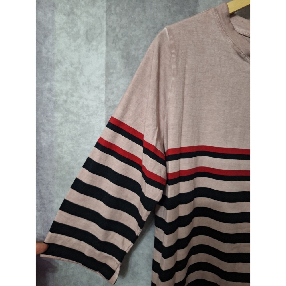 New POL T-shirt Women Small Oversized Striped Short Sleeve Pocket Cotton Casual - Picture 4 of 10